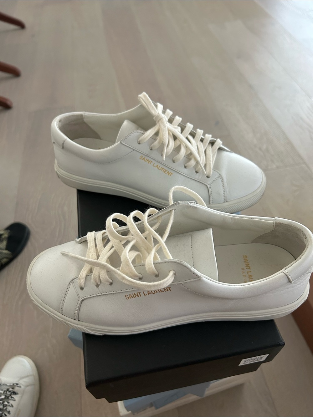 Saint Laurent Leather Low-Top Sneakers with Gold Logo